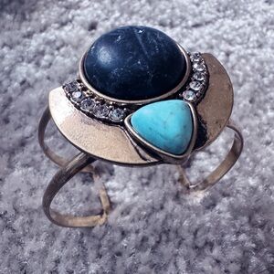 Gemstone Asymmetrical Bracelet with Unique Design turquoise cuff
